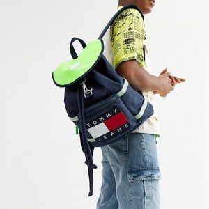 Tommy Hilfiger Navy and Neon Green Backpack